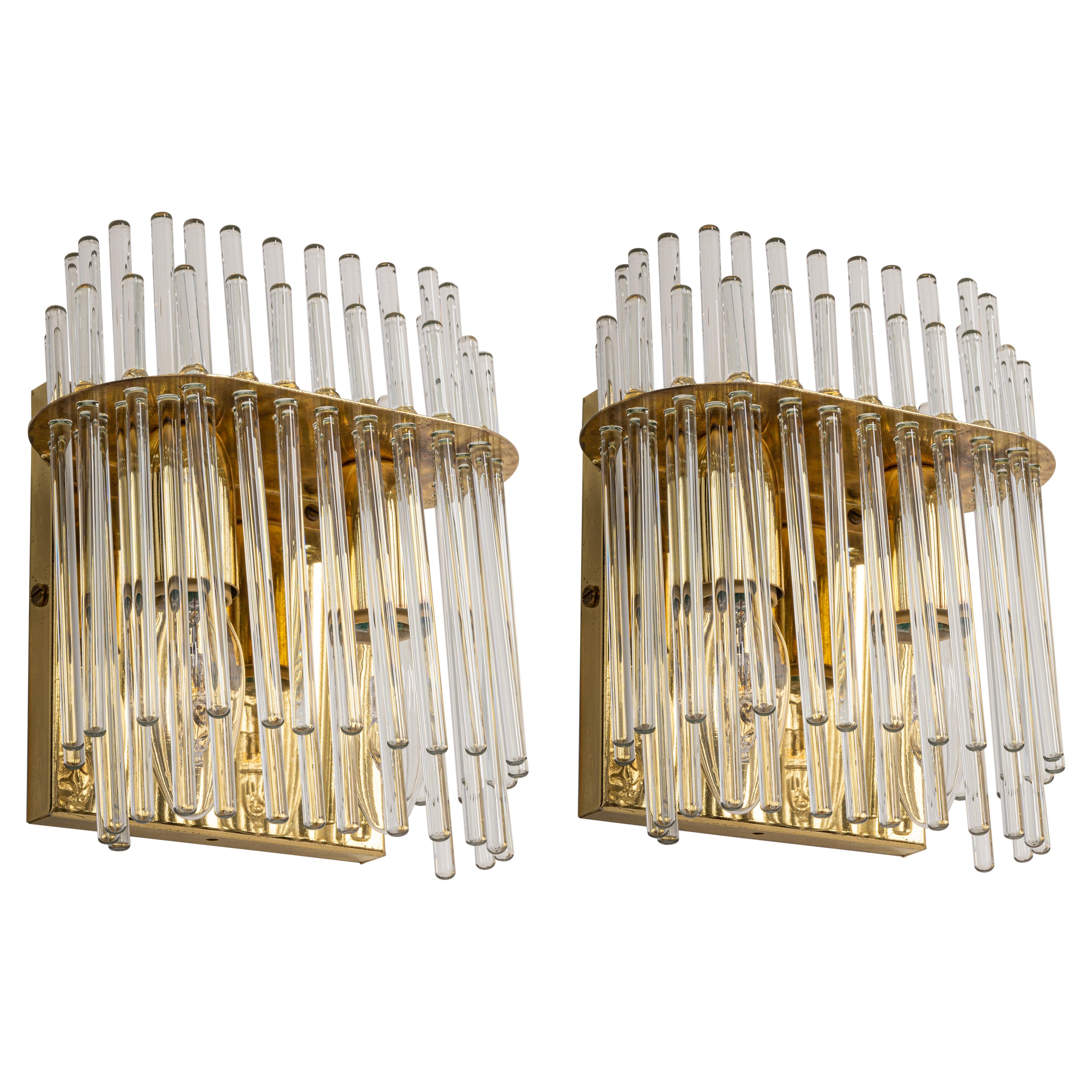 Pair of Wonderful Crystal Rods Sconces Italy, 1970s