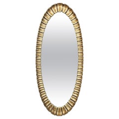 Spanish Silver Leaf Giltwood Oval Sunburst Mirror, 1950s