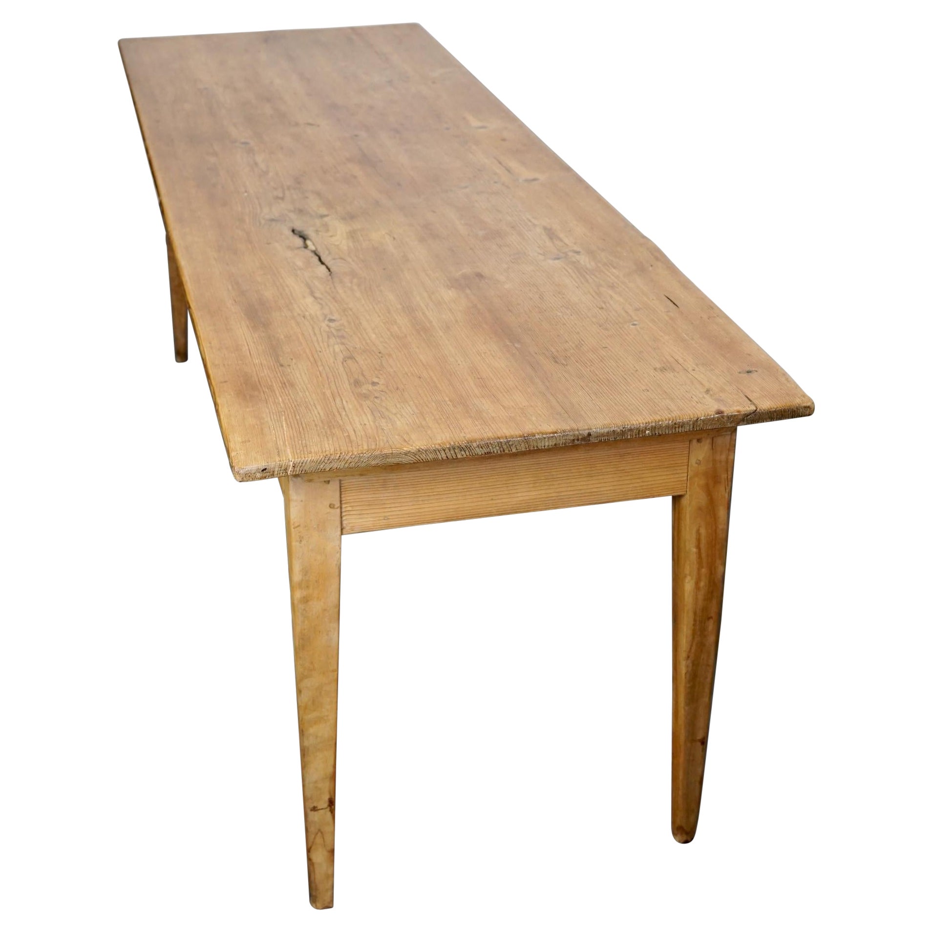 Antique Light Pine & Fruitwood French Farmhouse Dining Table, 19th Century