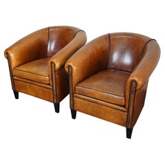 Vintage Dutch Cognac Leather Club Chairs, Set of 2 