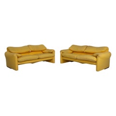 Cassina Maralunga Fabric Sofa Set Yellow 2x Two-Seater Couch Function