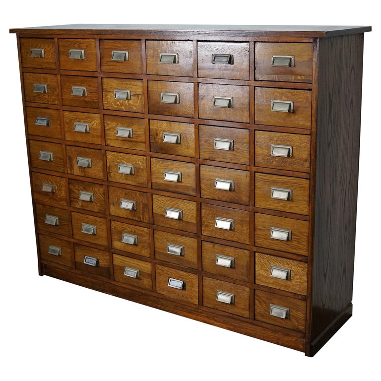 German Industrial Oak Apothecary Cabinet, Mid-20th Century For Sale