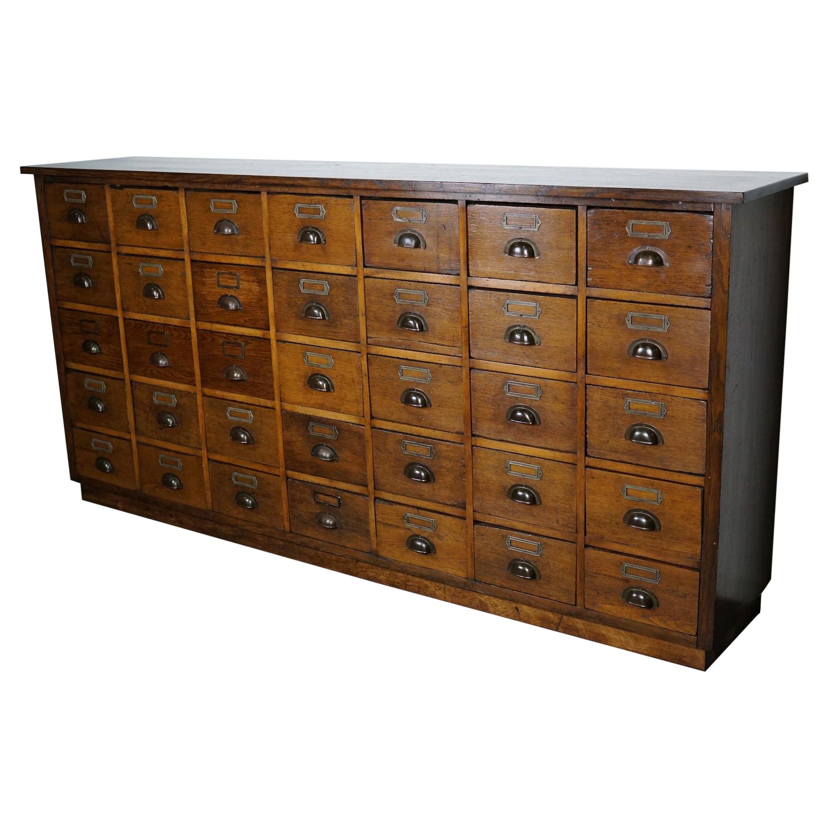 Large German Industrial Oak Apothecary Cabinet / Bank of Drawers, 1930s