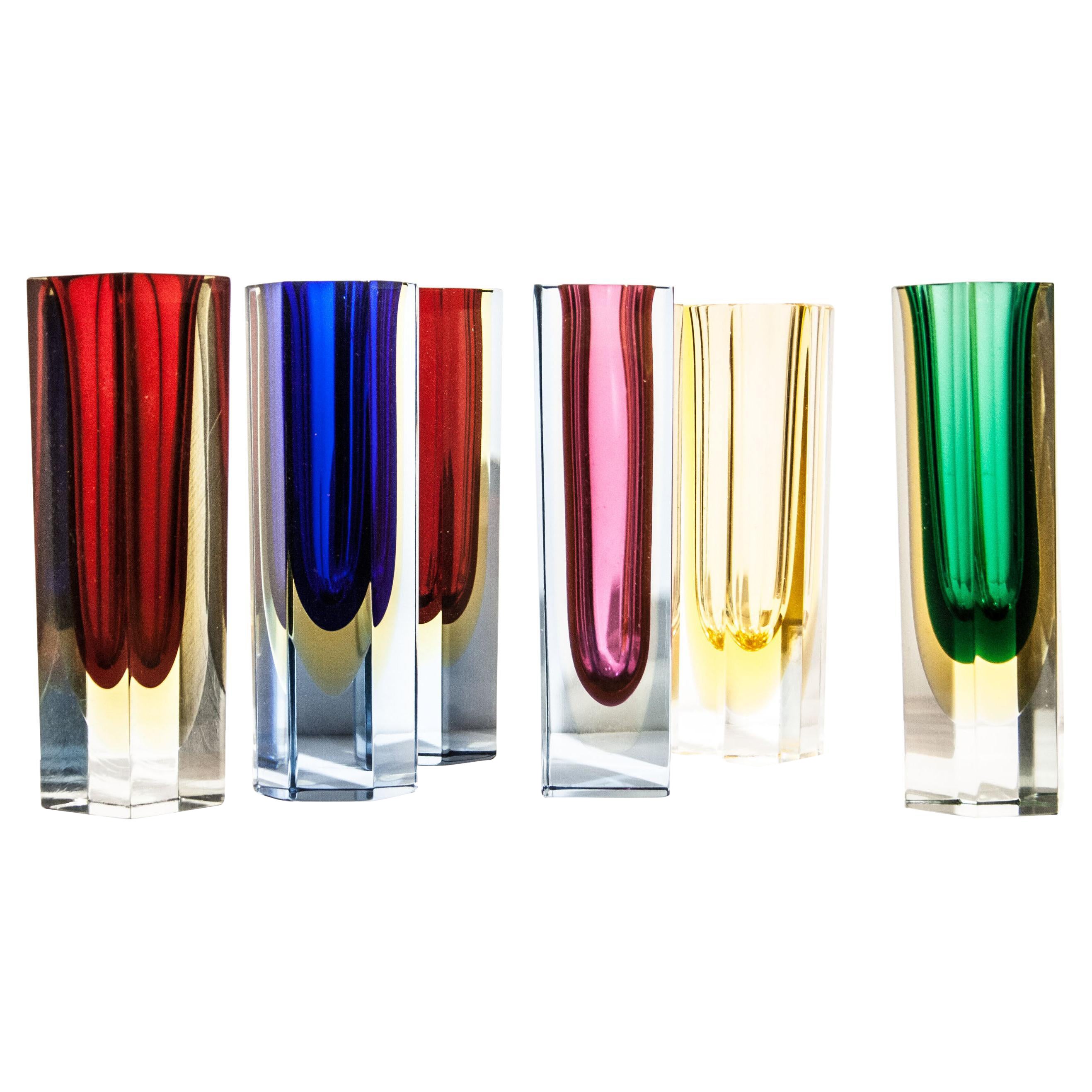 Flavio Poli Set HandCrafted Murano Small Glass Vases, Italy, 1960 For