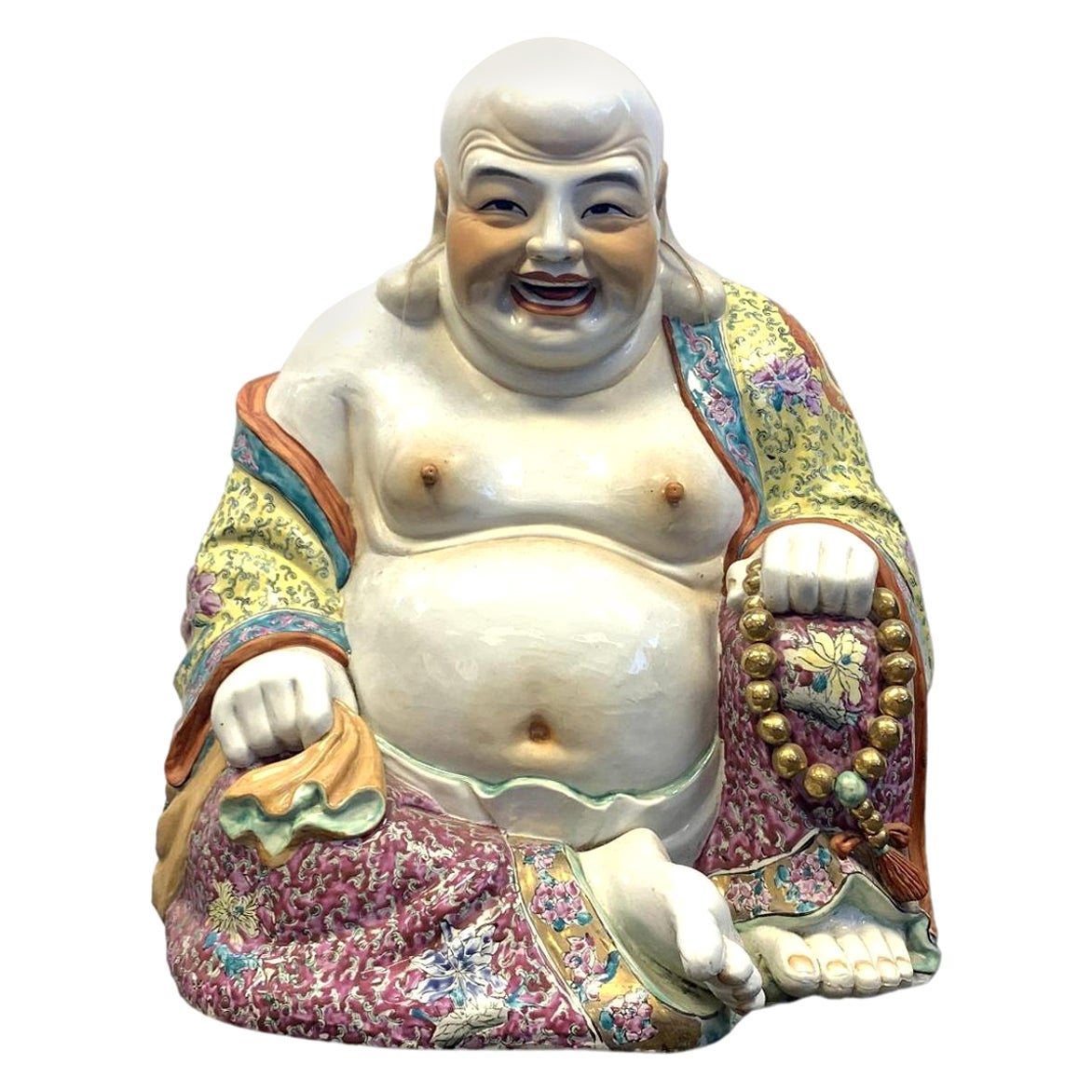 Large Chinese Famille Rose Porcelain Laughing Buddha Statue