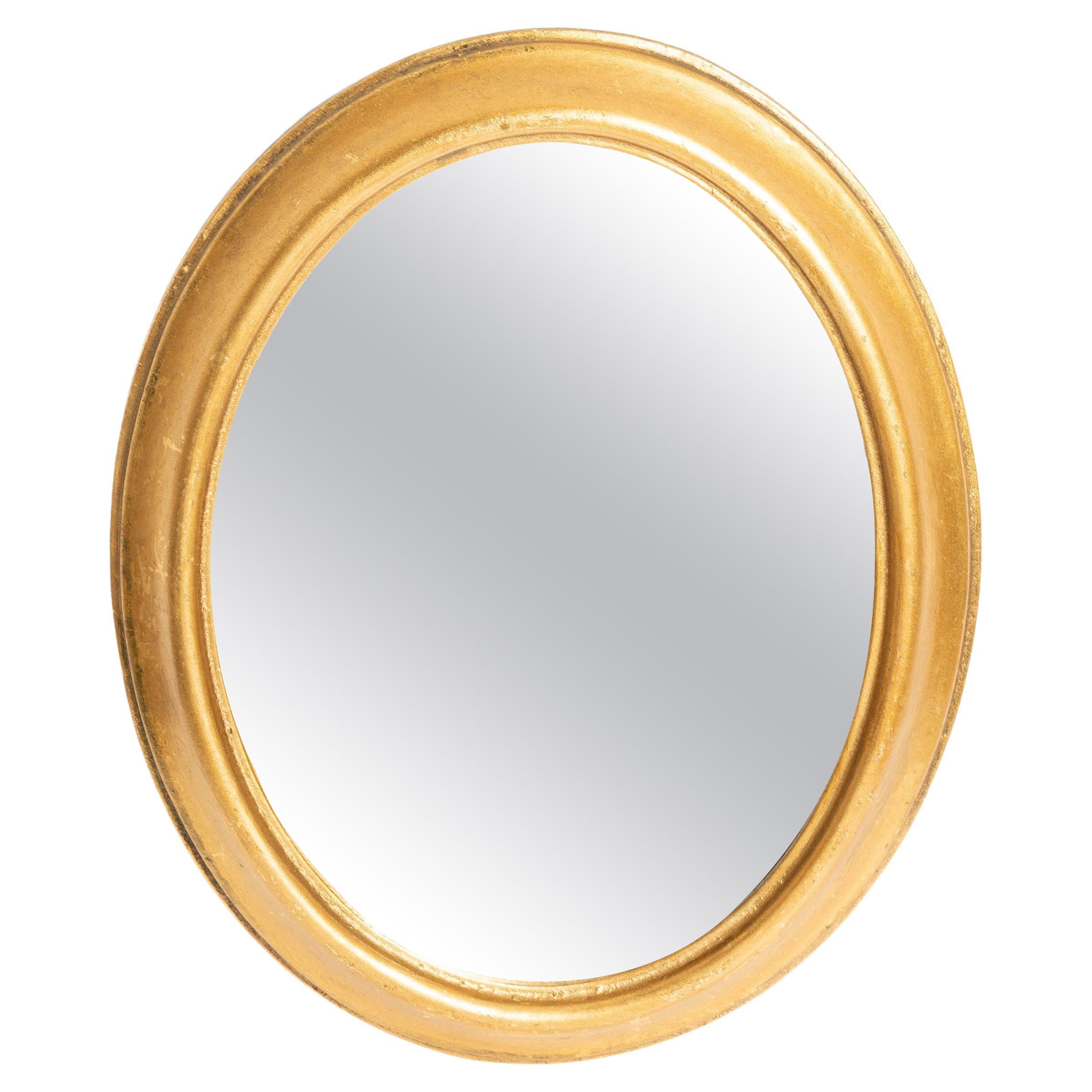 Mini Oval Decorative Vintage Mirror in Gold Frame, Italy, 1960s