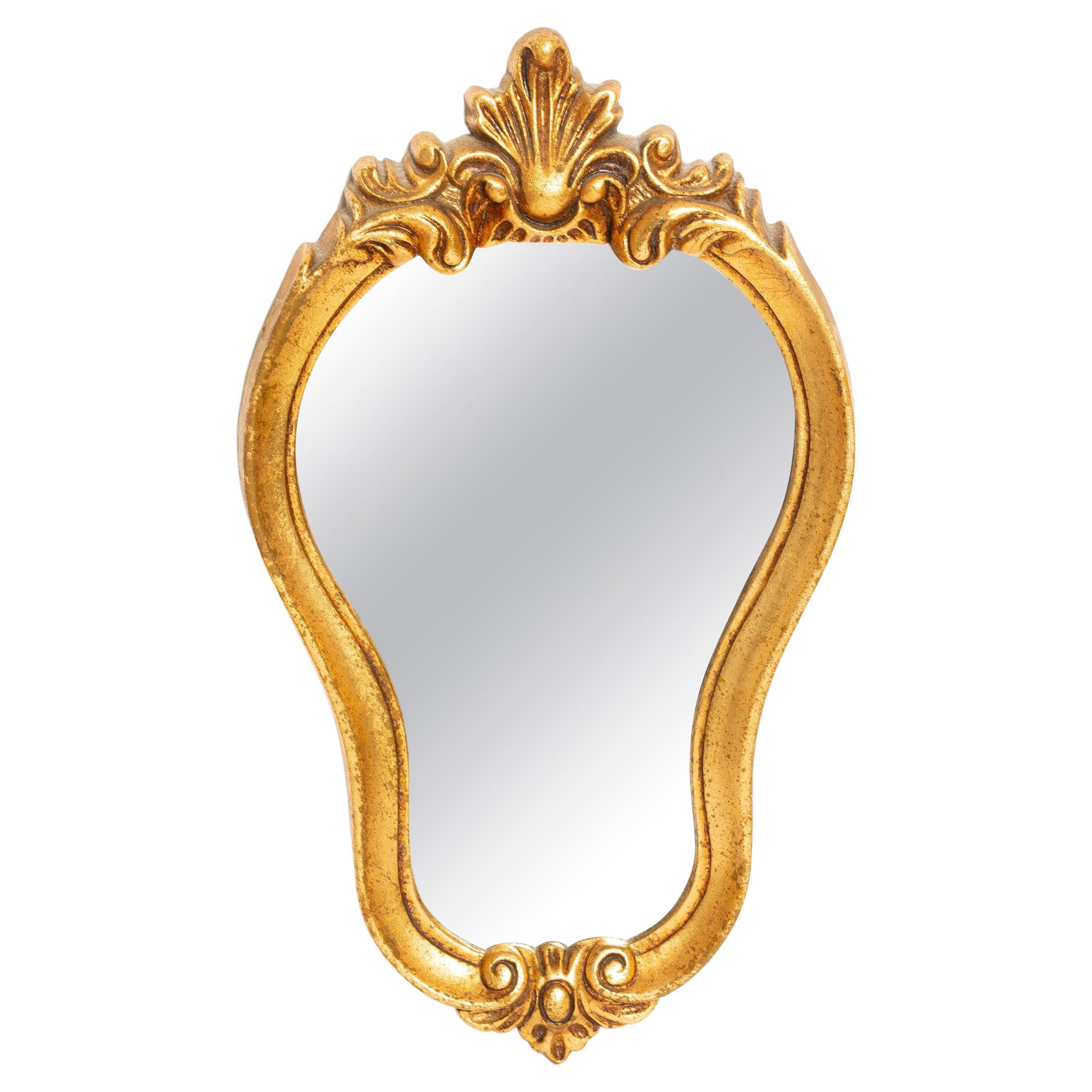 Small Decorative Vintage Mirror in Gold Frame with Flowers, Italy, 1960s