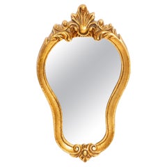 Small Decorative Vintage Mirror in Gold Frame with Flowers, Italy, 1960s