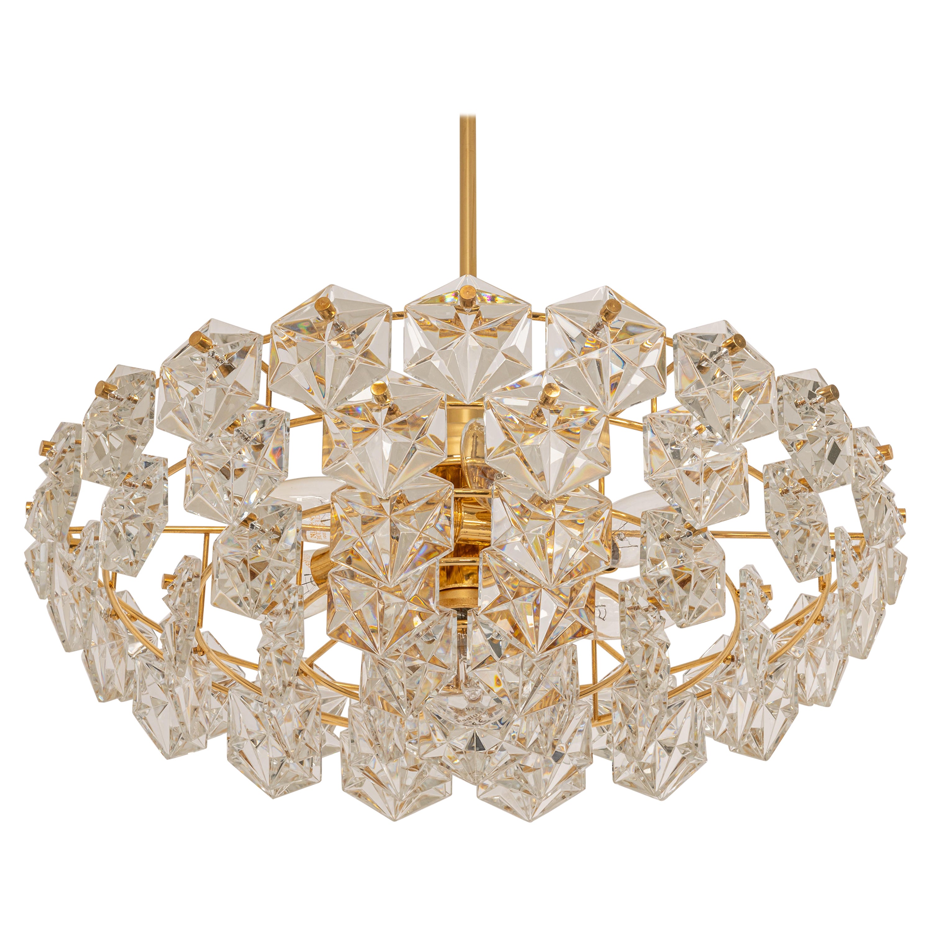 Stunning Large Chandelier, Brass and Crystal Glass by Kinkeldey, Germany, 1970s For Sale
