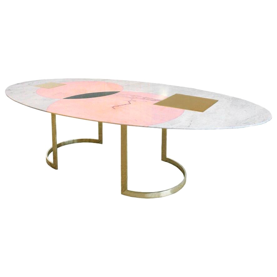 Table de salle à manger italienne moderne contemporaine en marbre et laiton de L.A. Studio
