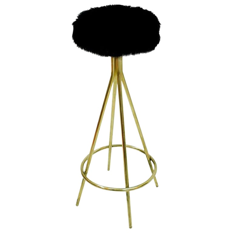 Mid-Century Modern Style Brass and Goat Fur Italian Stools For Sale