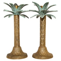 Vintage Brass Palm Tree Candlestick Holders a Pair