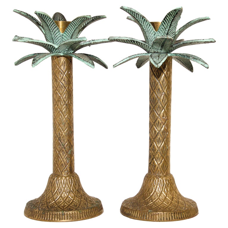 Vintage Brass Palm Tree Candlestick Holders a Pair at 1stDibs