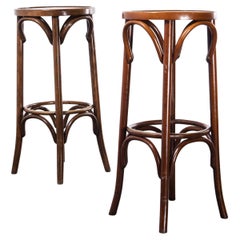 1970's Pair of French Simple Walnut Bar Stools