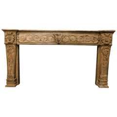 Antique Beige Lacquered and Carved Wood Fireplace Mantle, 18th Century Italy