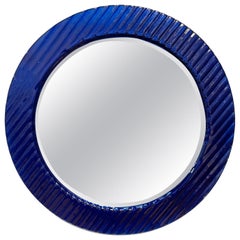 Round Mirror Blue Wave Glass by Falper, Italy, 1980s