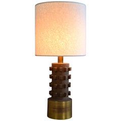 Mid-Century Modern Brown and Gold Plated Ceramic Table Lamp