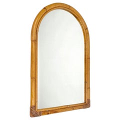 Arched Bamboo & Rattan Wall Mirror, Italy 1970s