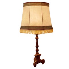 1920s French Carved Gilt Lamp, Vellum Shade