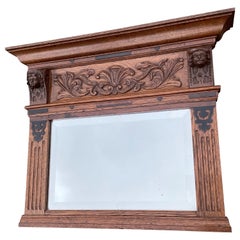 Stunning Hand Carved Dutch Oak Wall Mirror w. Lady & Lord Sculptures circa 1880