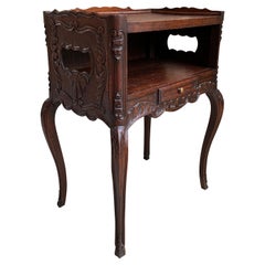 Petite Antique French Carved Oak Side Table Nightstand Serpentine Louis XV Style