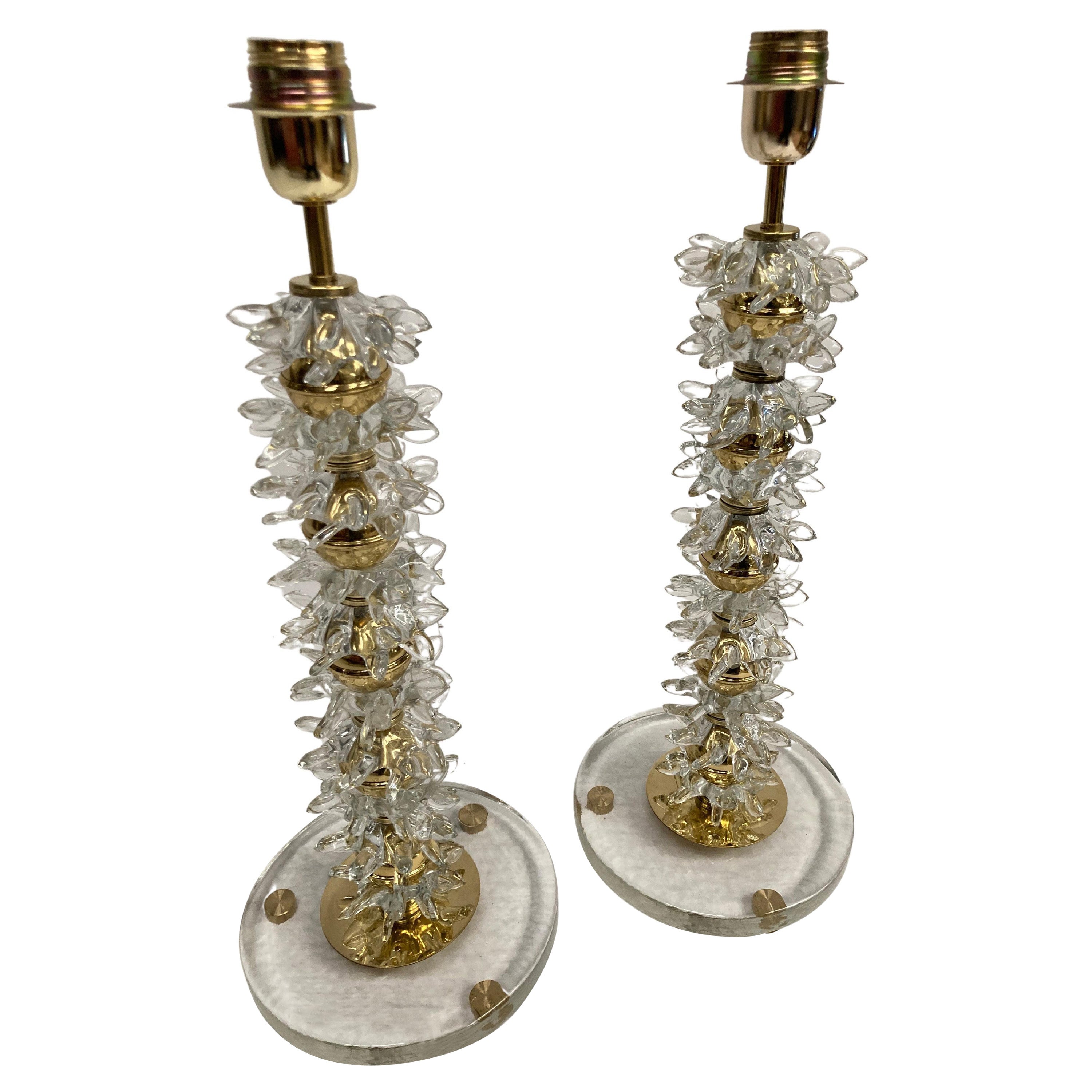 Pair of Brass and Murano Glass Lamps