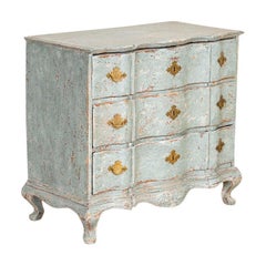 Antique Blue Painted Rococo Chest of Drawers or Nightstand from Denmark