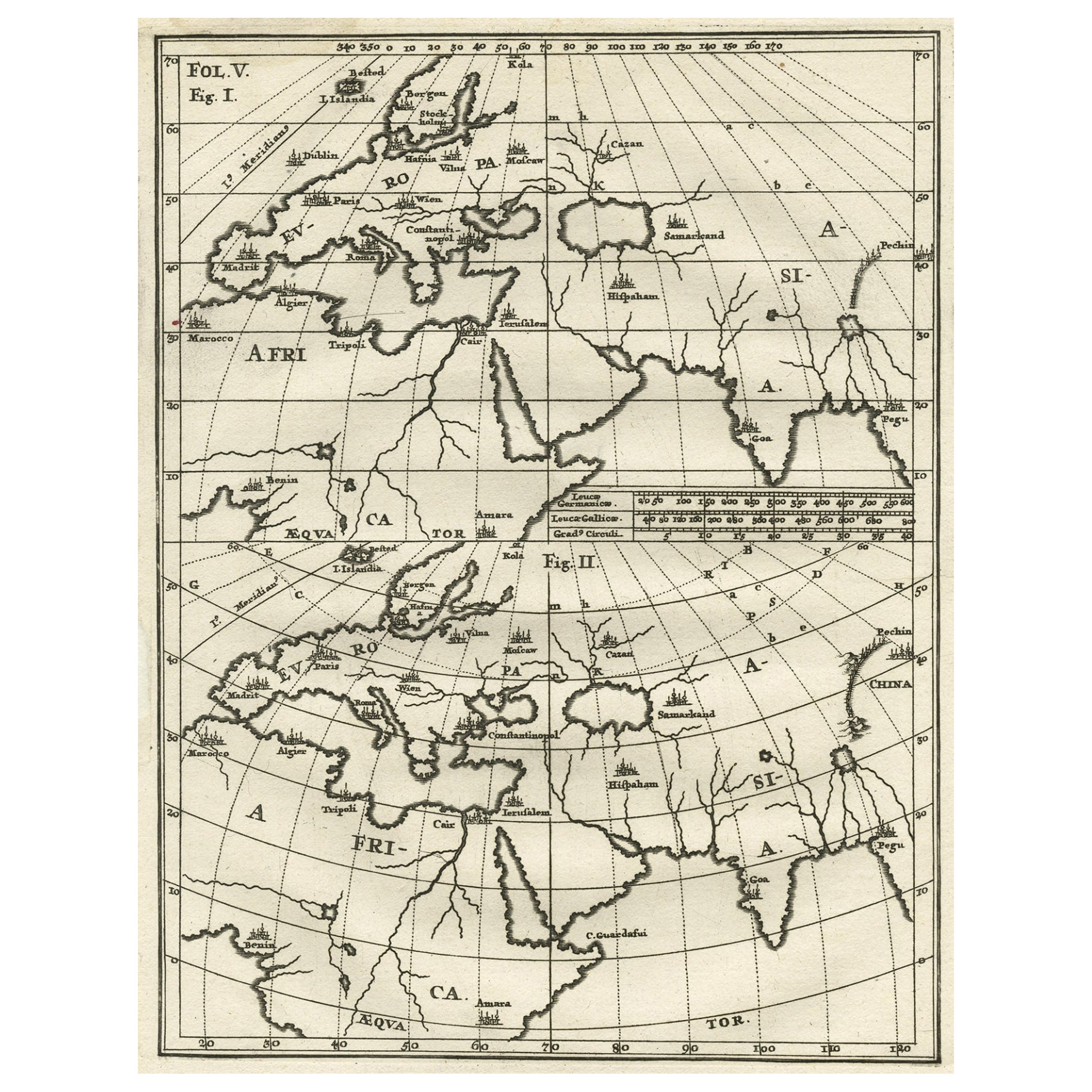 Faszinierende antike Karte von Europa, Asien und Afrika von Scherer, um 1703