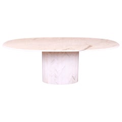 Mid-Century Modern Italian Carrara Marble Oval Pedestal Dining Table, 1970s