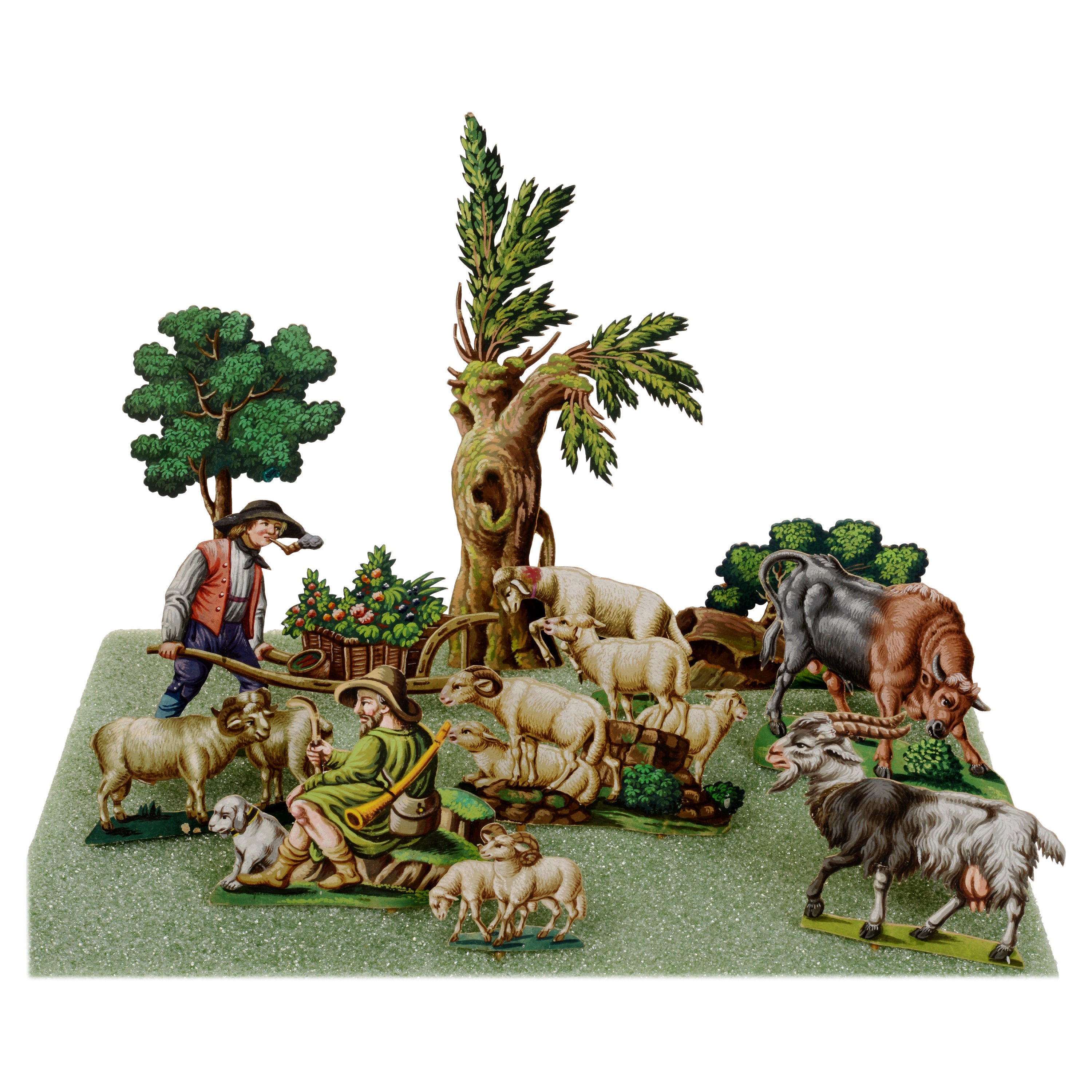 Handmade and Painted Diorama Figures of a Village Farm Scene, Christmas Decor For Sale