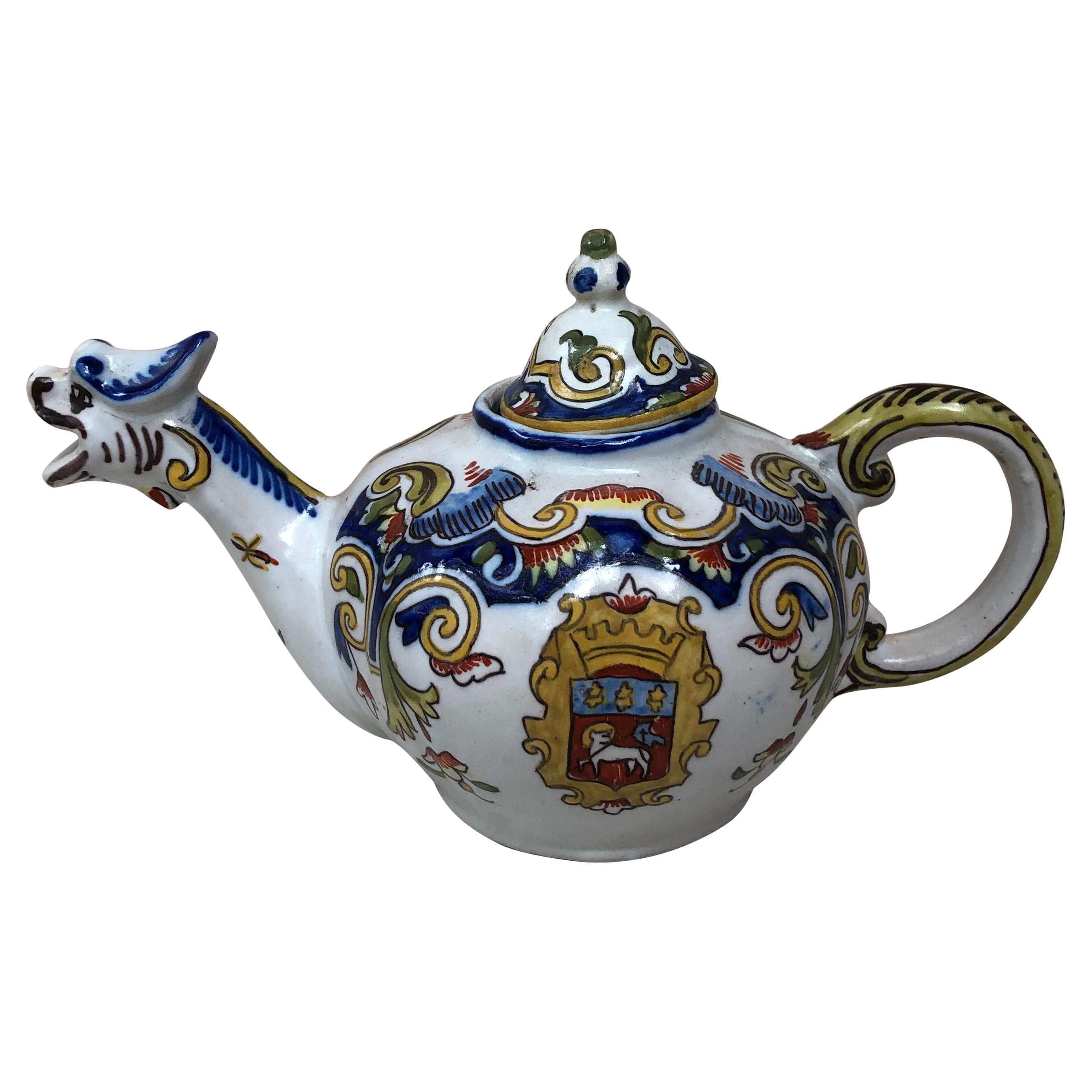 French Faience Teapot Desvres, Circa 1900 For Sale