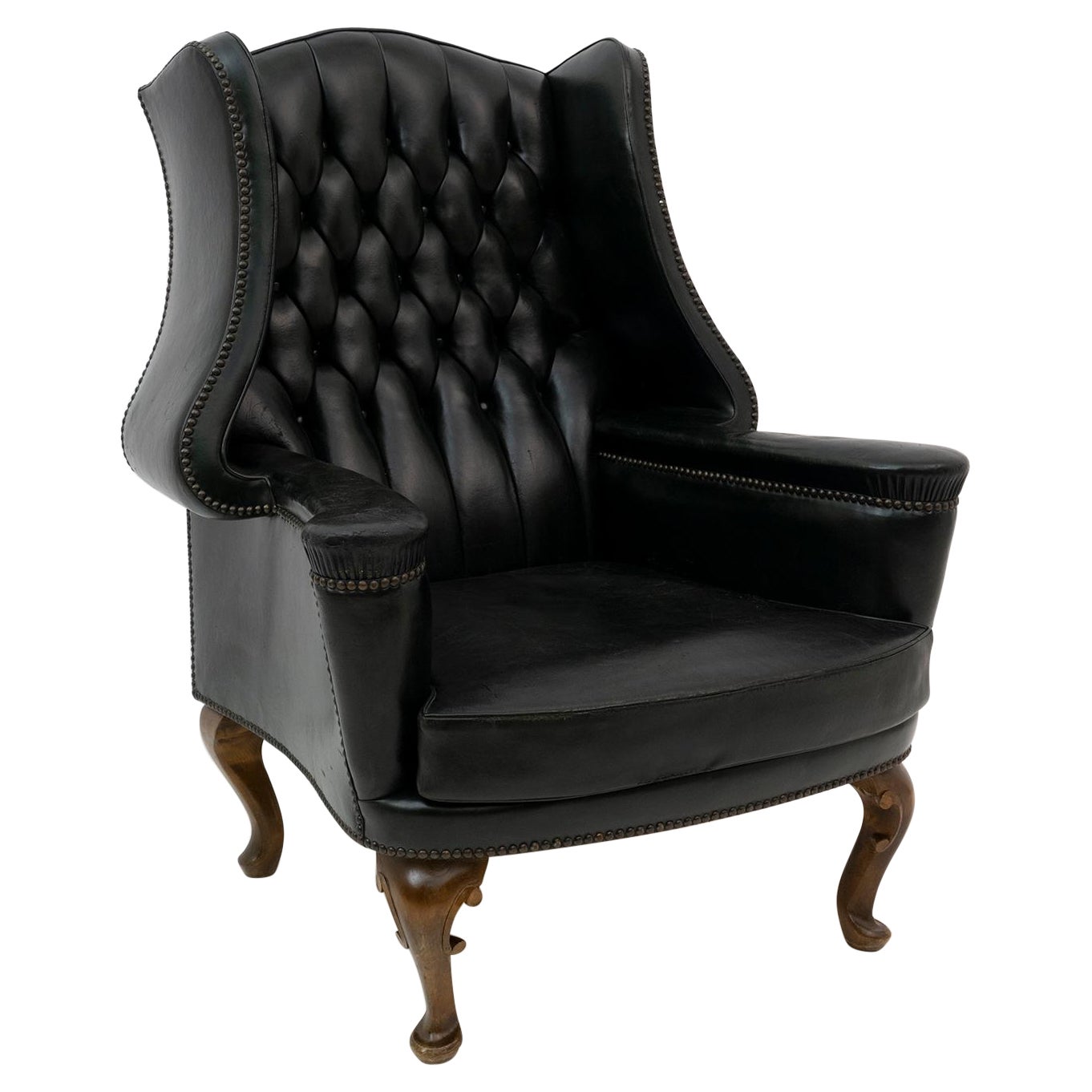 Fauteuil original en cuir Chesterfield de style géorgien, années 1950