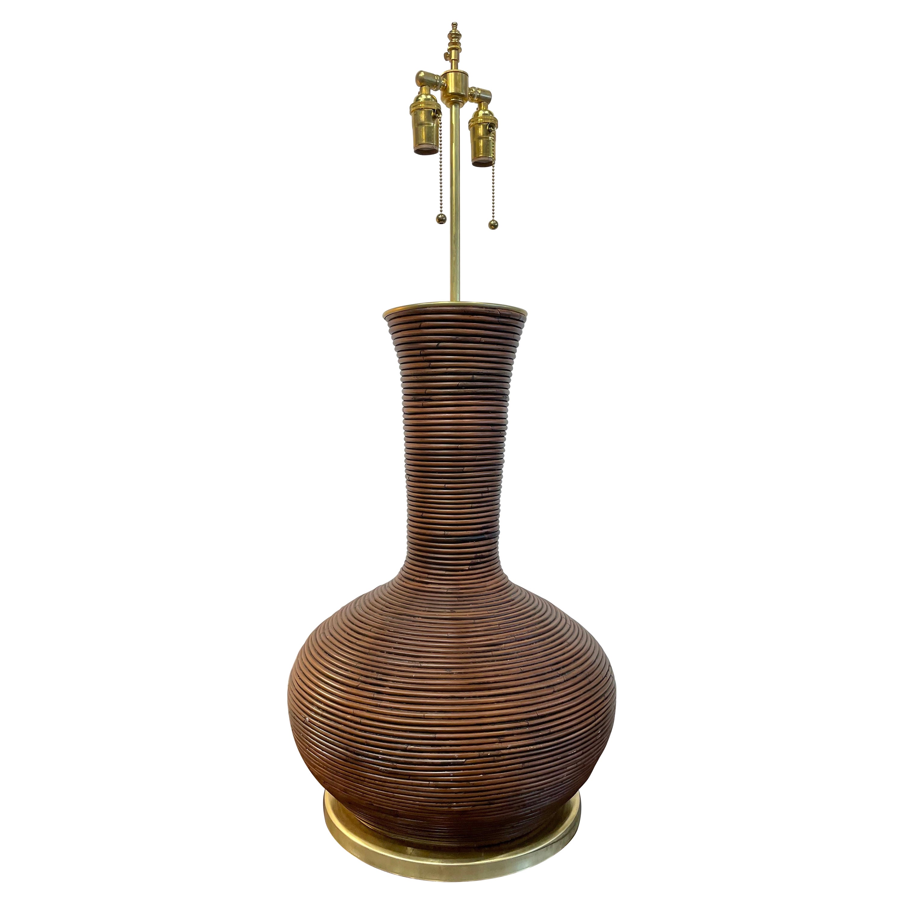 Vintage Oversized Pencil Reed Bamboo Table Lamp For Sale