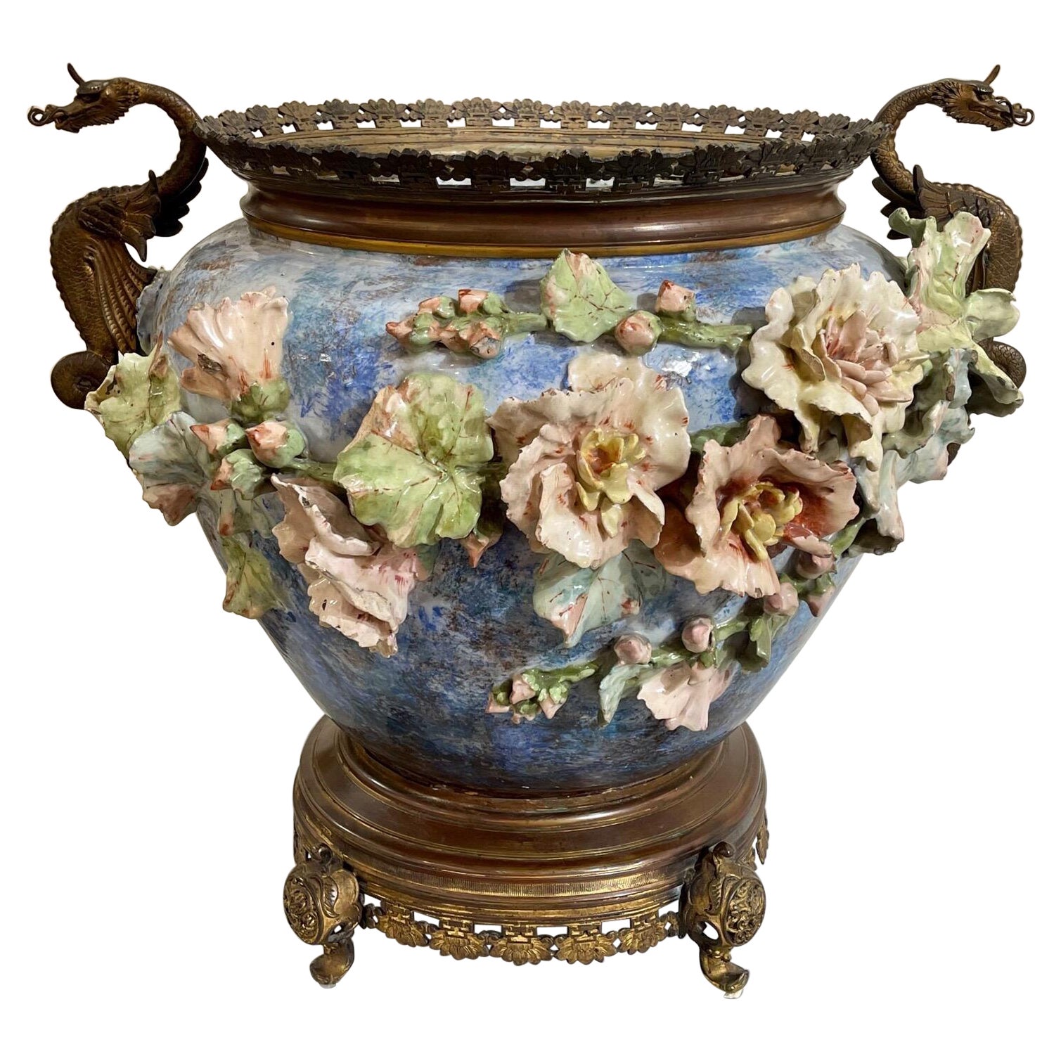 19th Century French Barbotine Majolica Jardinere