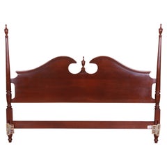 Vintage Ethan Allen Georgian Carved Cherry Wood King Size Poster Headboard