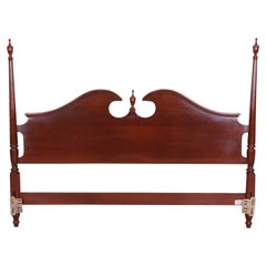 Retro Ethan Allen Georgian Carved Cherry Wood King Size Poster Headboard