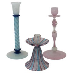 Set of Three Murano Glass Candlesicks