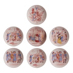 Superb Set of 7 French Sarreguemines Faïence Plates Made Between 1875 and 1900