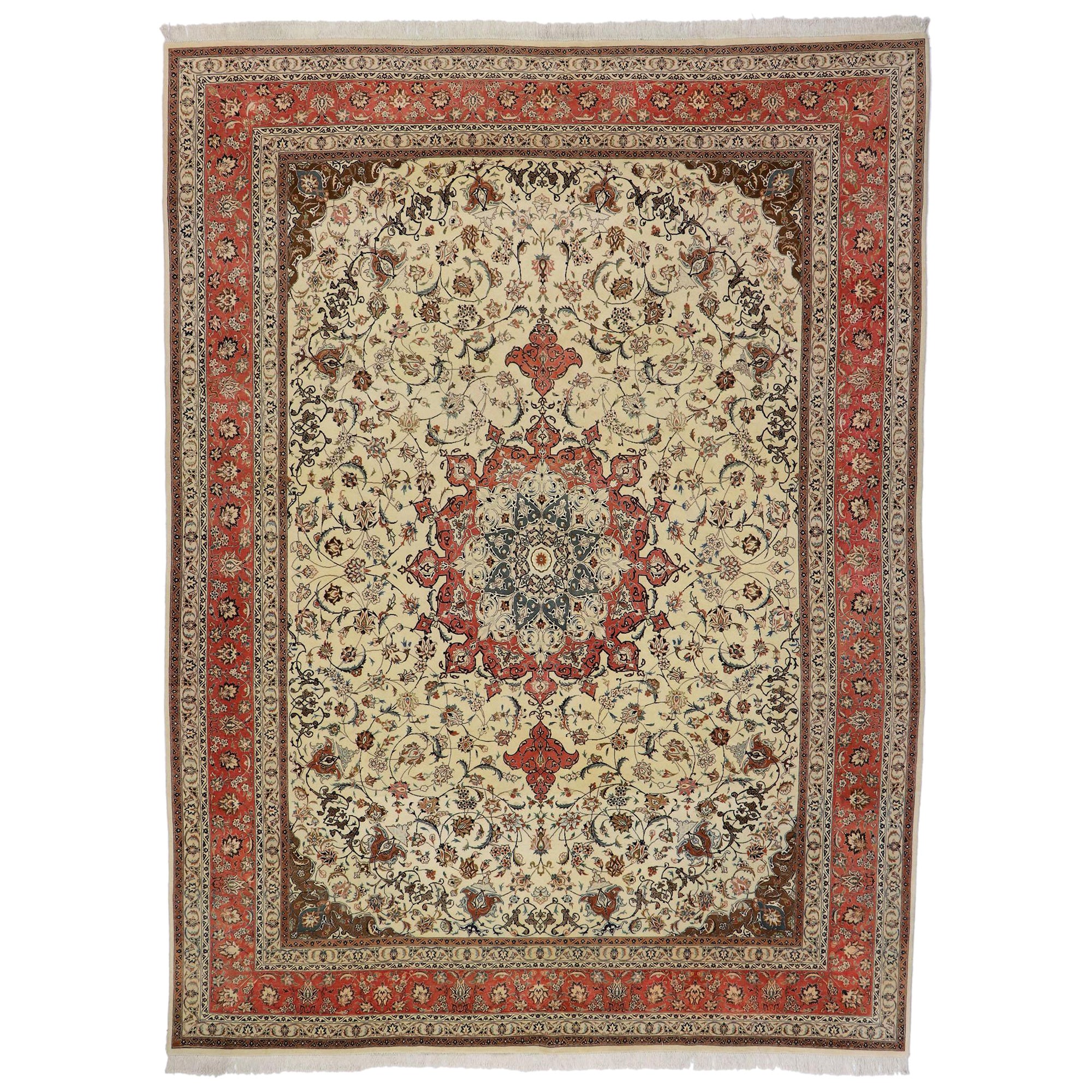 Antique Persian Tabriz Rug with Arabesque Art Nouveau Style For Sale