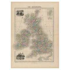 Antike Karte von England, Wales, Schottland und Irland, eingefasst in Shetland Isl, 1880