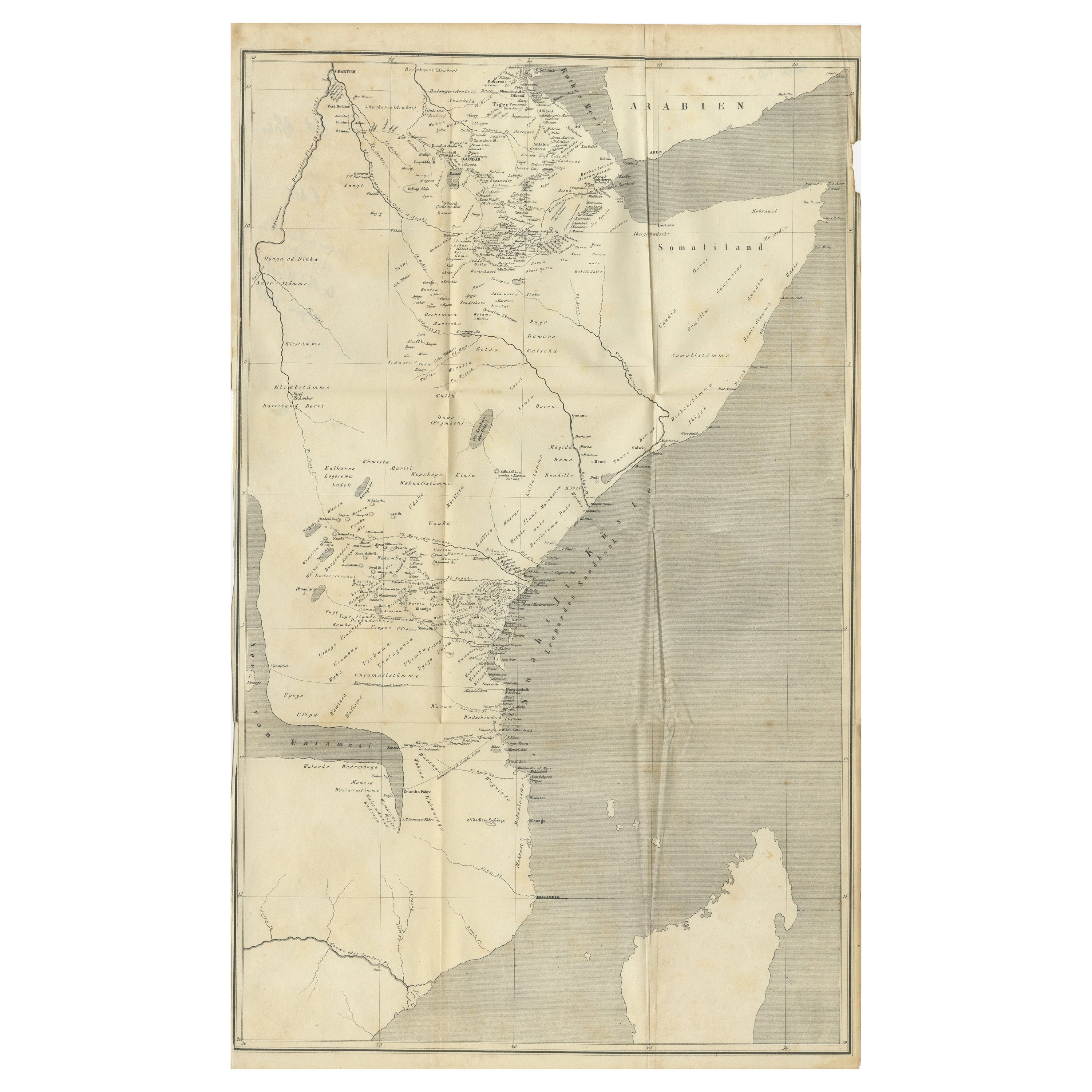 Antique Map of Eastern Africa, Engraved by a German Missionary, 1858
