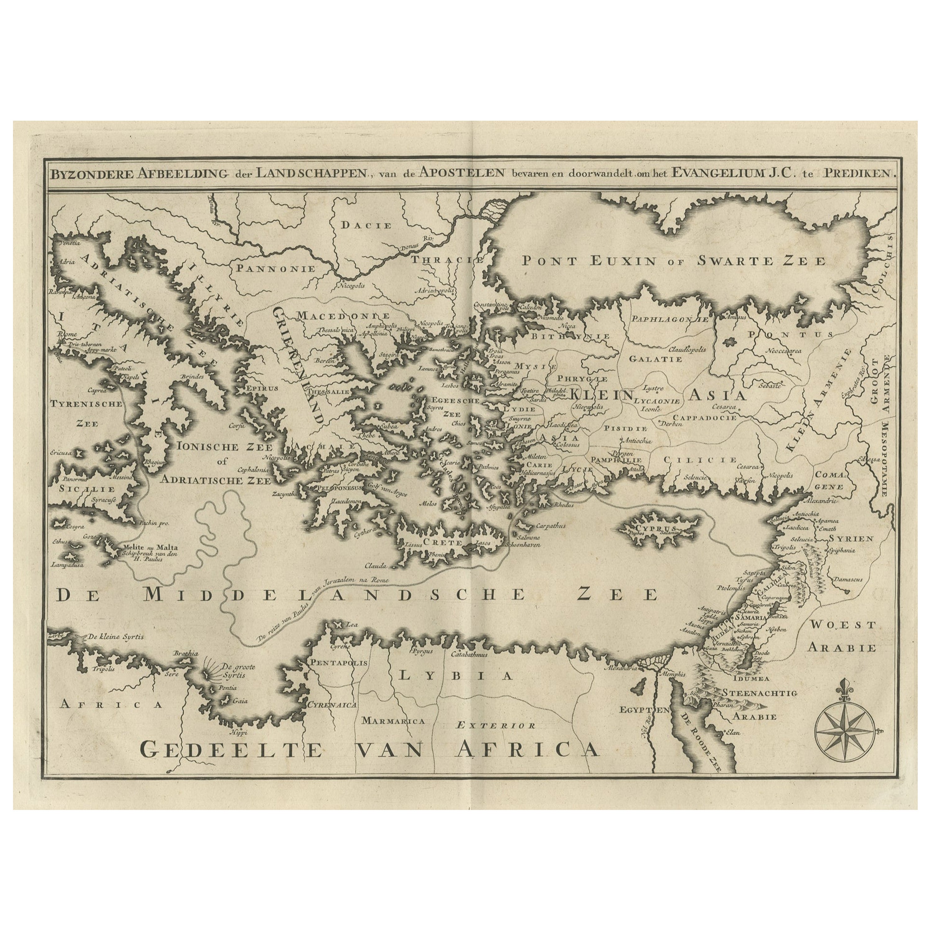Antique Map of Eastern Mediterranean and Asia Minor by a Benedictine, c.1725