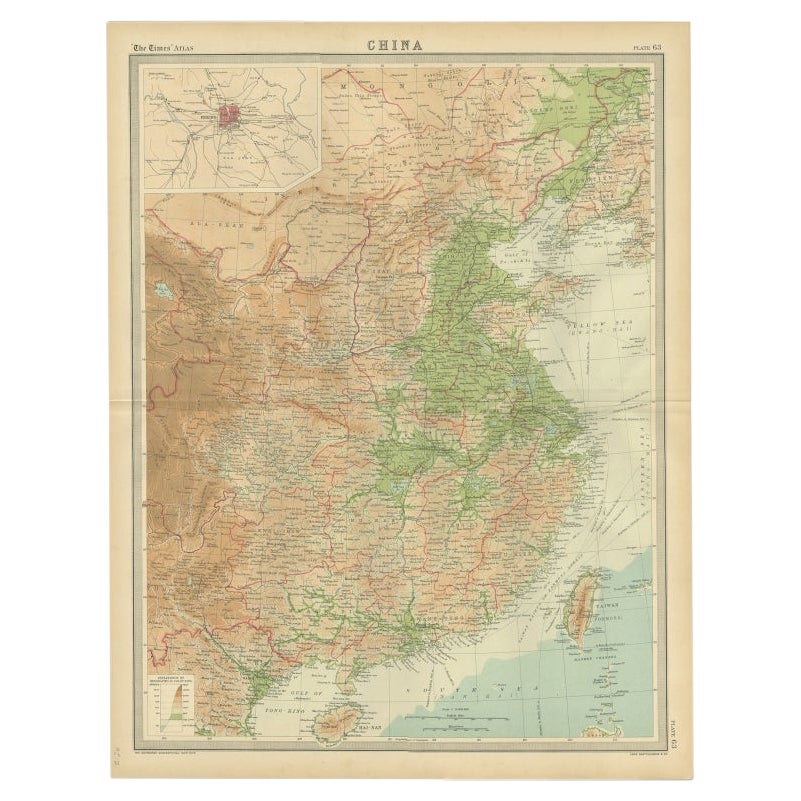Originale alte Karte des östlichen Chinas, auch die Taiwan „Formosa“ darstellt, 1922