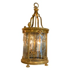 Palace Size Impressive Bronze Dore Lantern 19th C. with Bows and Swags 4 Lights