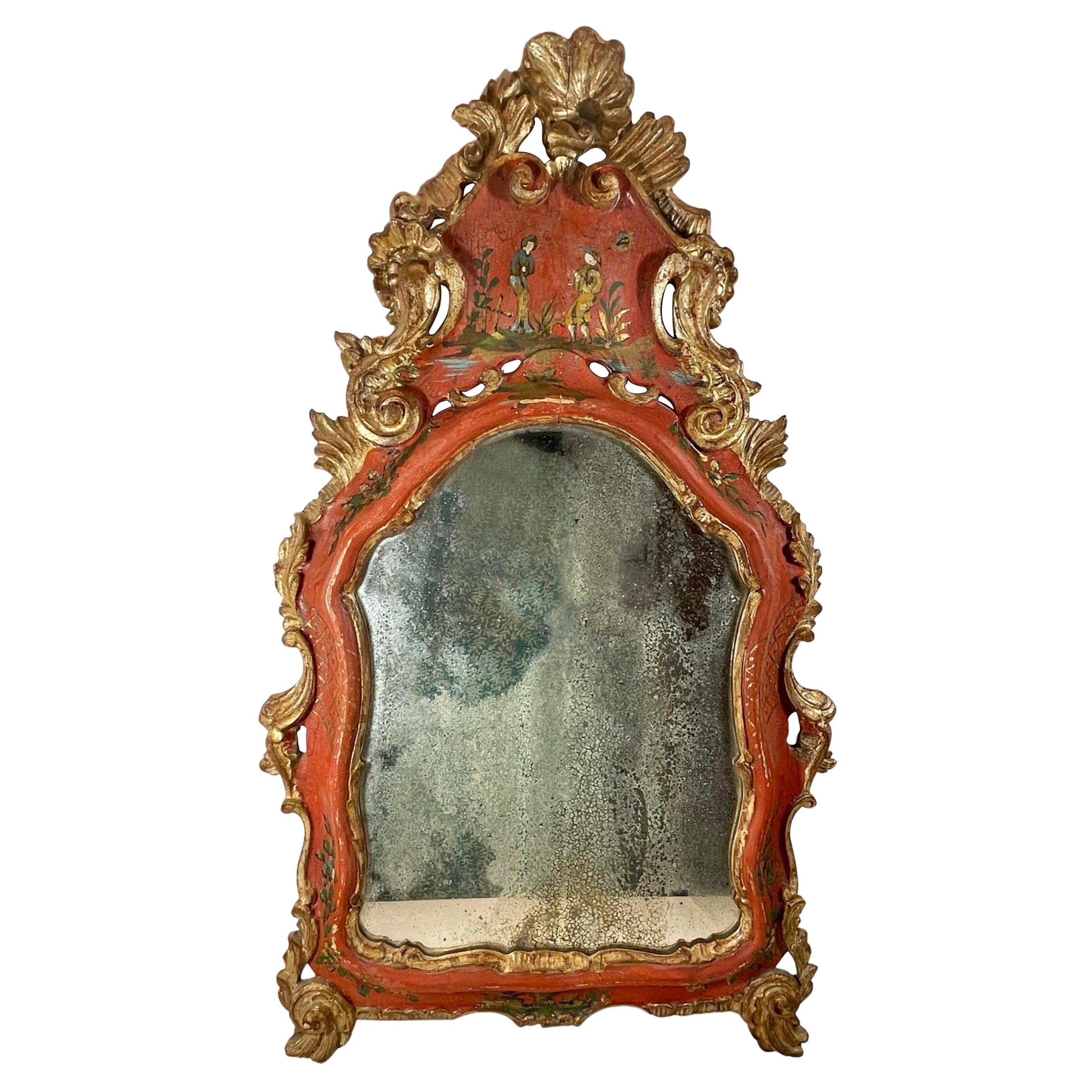 18th Century Venetian Rococo Polychrome and Gilt Decorated Mirror