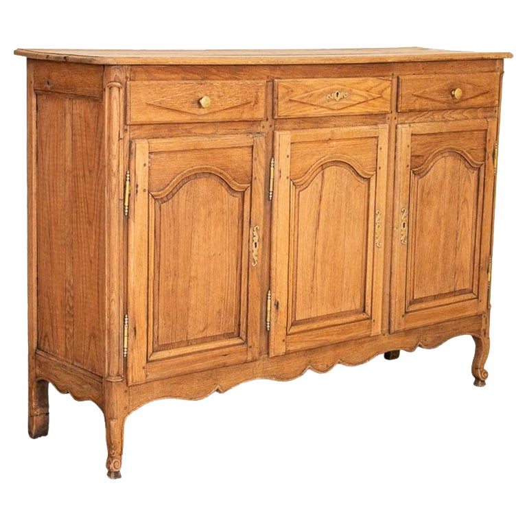 Antique Bleached Oak 3-Door Sideboard Buffet from France For Sale