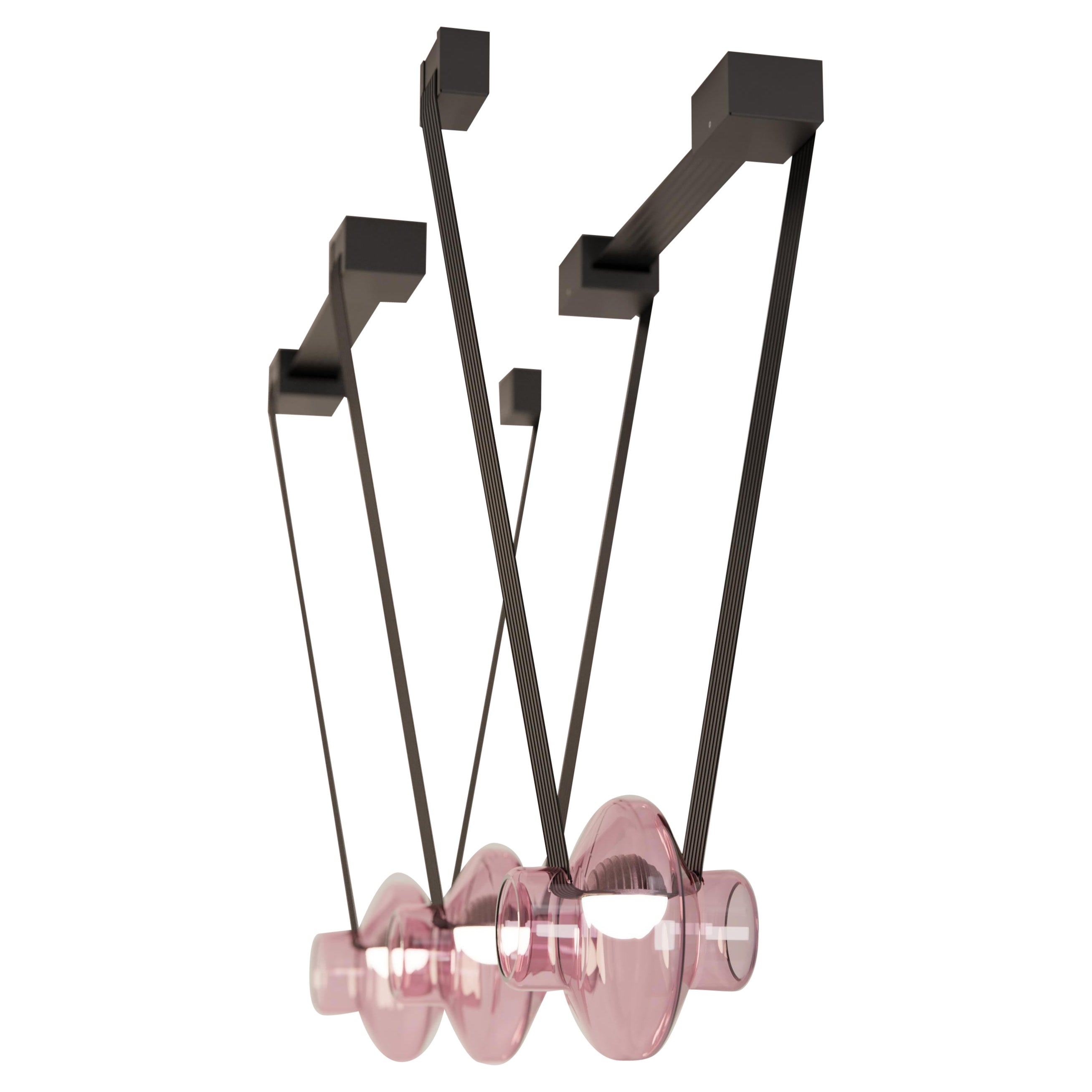 Etat-des-Lieux Pink Glass 3B Pendant, Contemporary Adaptive Lighting System For Sale