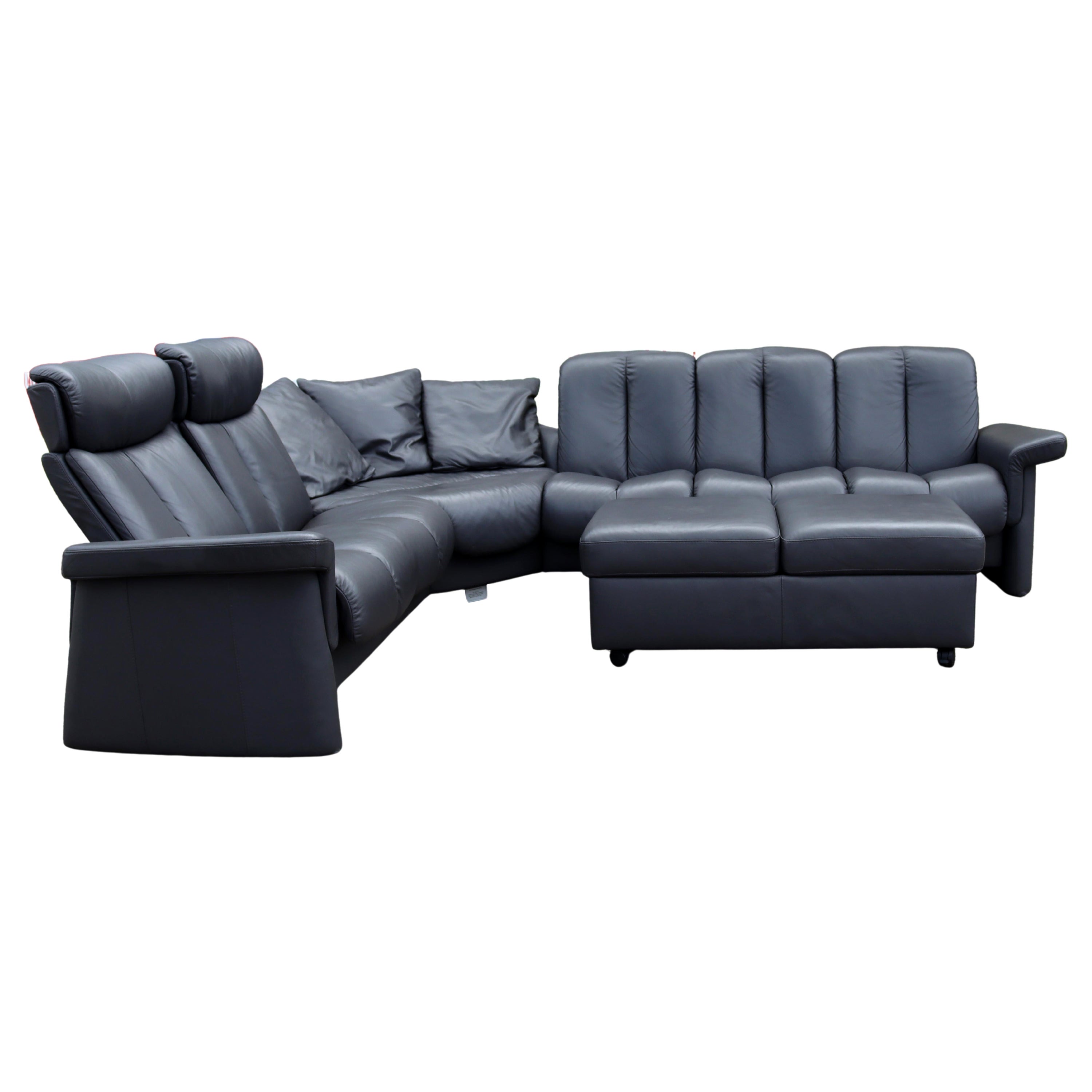 Leather Sectional Sofa Norway W Ottoman, Black Leather Sectional Couch With Ottoman
