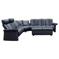 Used Contemporary Modernist Ekornes L Shaped Leather Sectional Sofa Norway w Ottoman