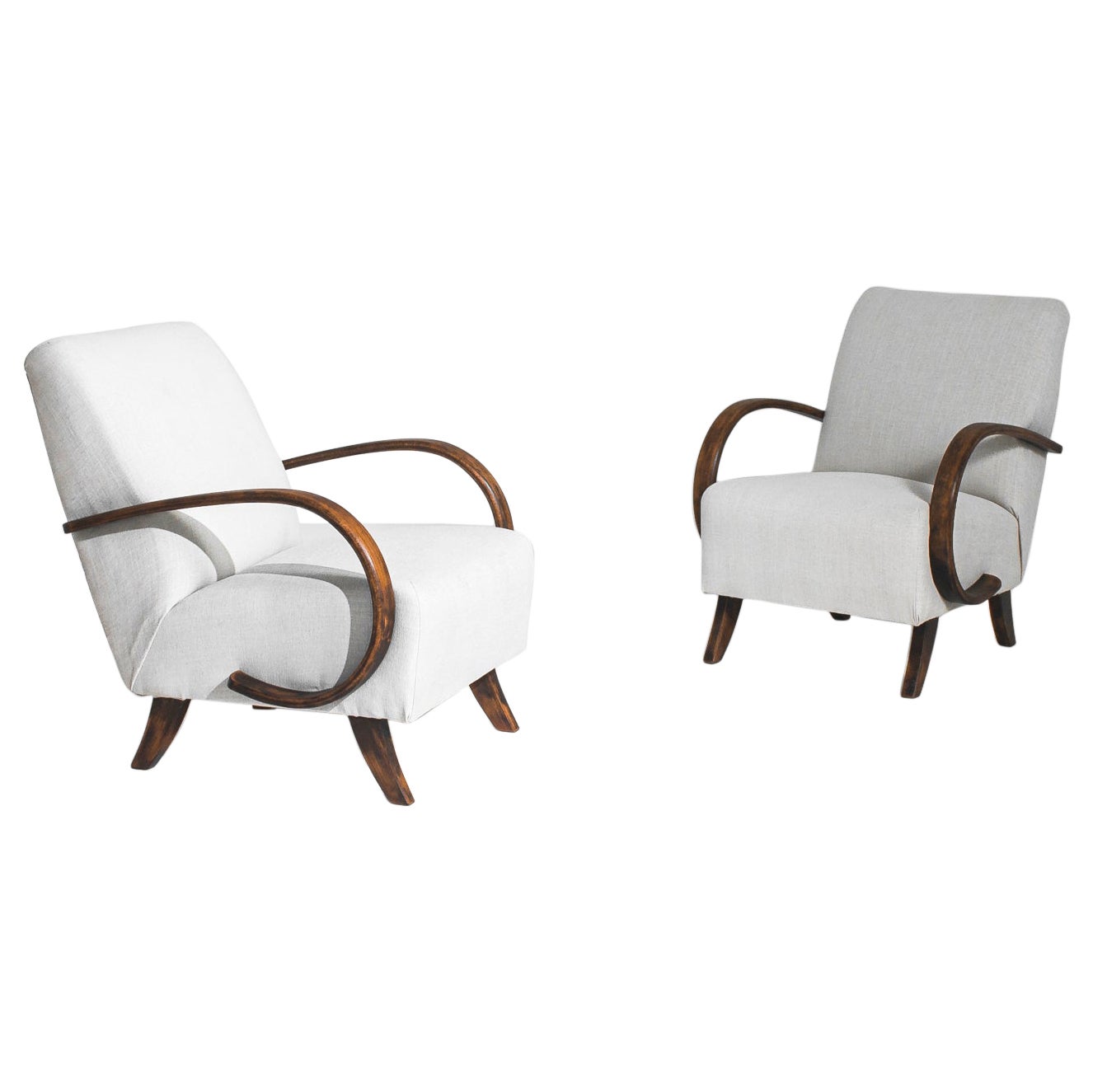 1950s Bentwood Armchairs by J. Halabala, a Pair